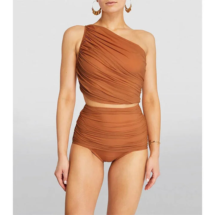 One Shoulder Bikini Set With Cover Up - Divawearfashion