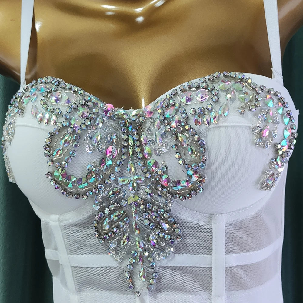 High End Rhinestones Embroidery Crop Top Bustier Corset - Divawearfashion