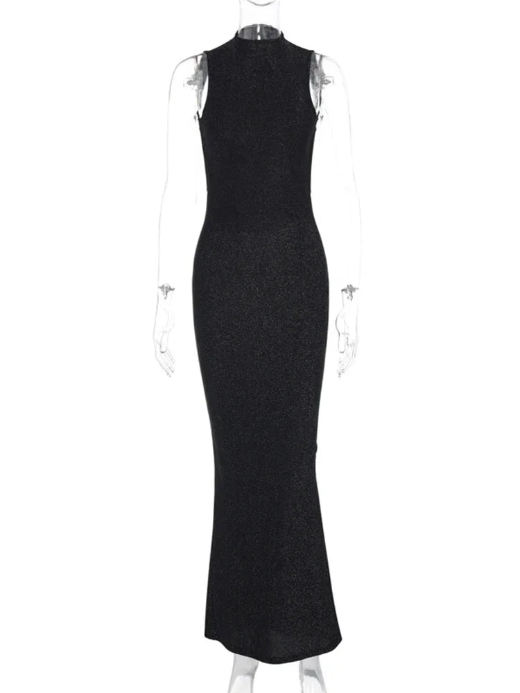 Glitter Sleeveless Backless Bodycon Dress - Divawearfashion