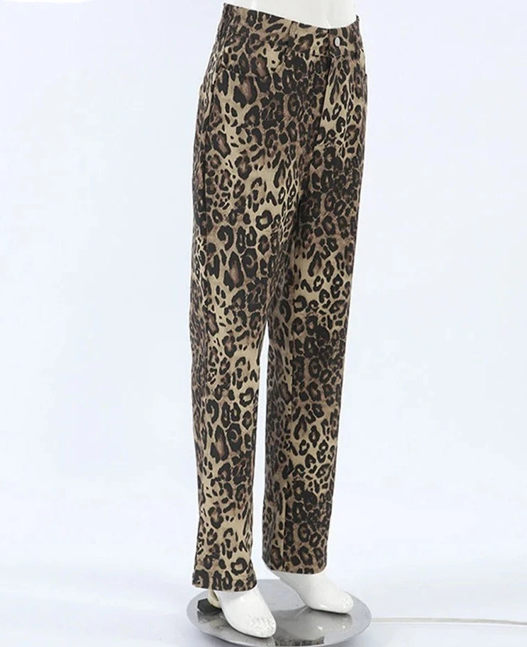 Leopard Print Pencil Jeans - Divawearfashion