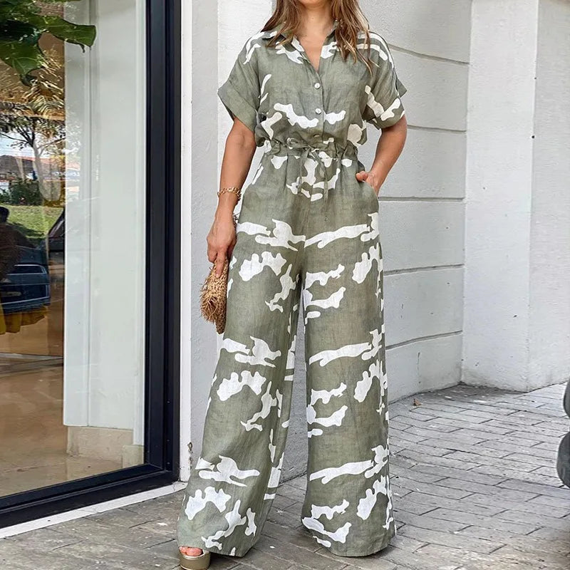 Camouflage Print Drawstring Lace-up Jumpsuit  - Divawearfashion