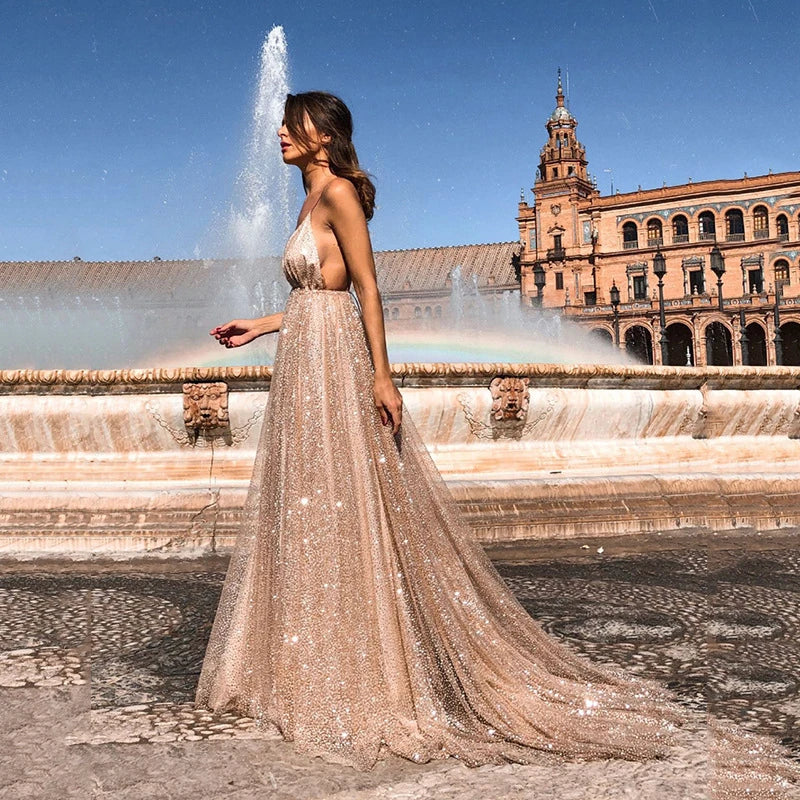 Luxury Glitter Backless Long Formal Dress - Divawearfashion