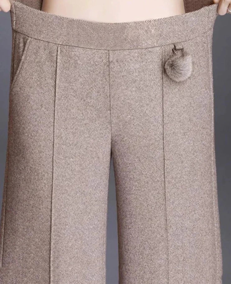 Pinstripe Wide Leg High Waist Woolen Pants - Divawearfashion