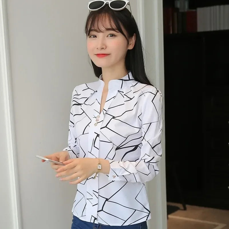 Stripe Print Casual Long Sleeve Shirt - Divawearfashion