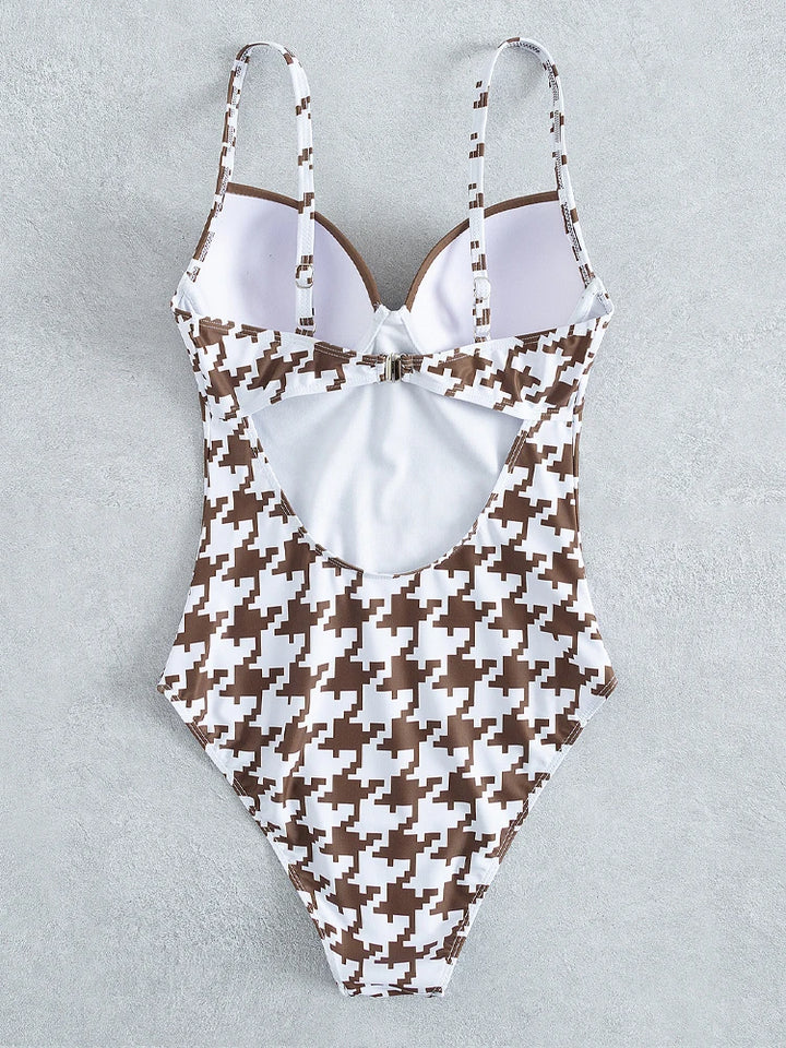 Print Strapped Push Up One Piece Swimsuit - Divawearfashion