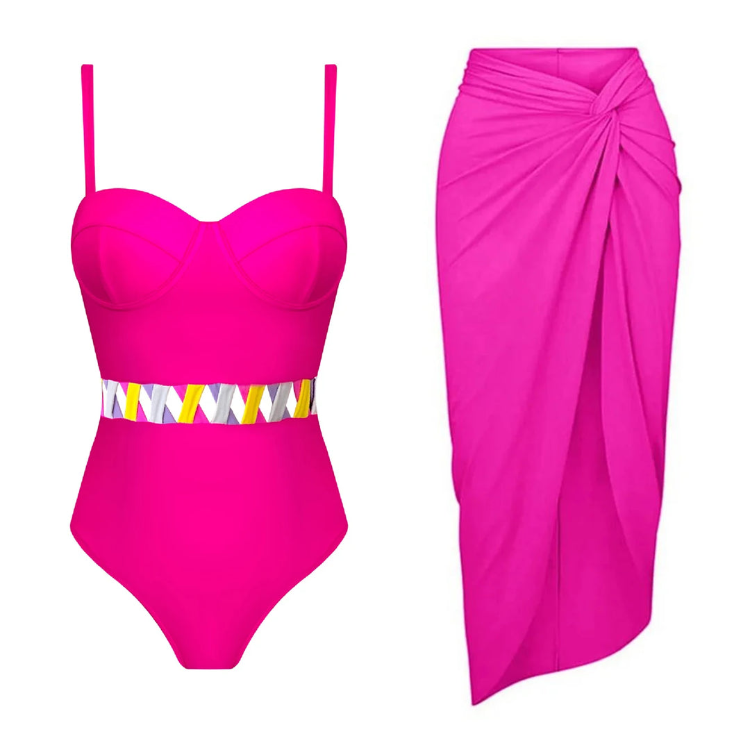 One Piece Swimsuit with Beach Skirt - Divawearfashion