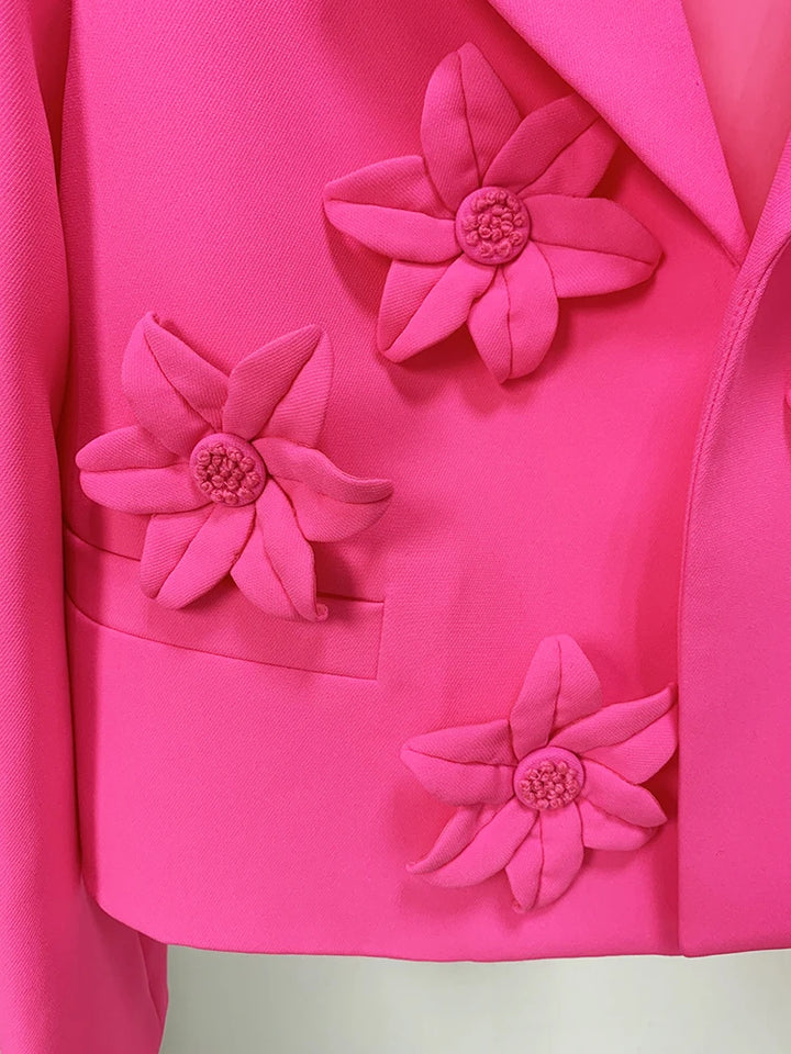 Stunning 3D Flowers Appliques Short Blazer - Divawearfashion