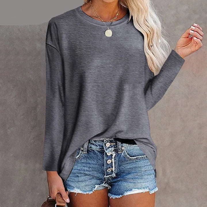 Cotton Long Sleeve O Neck Pullover - Divawearfashion