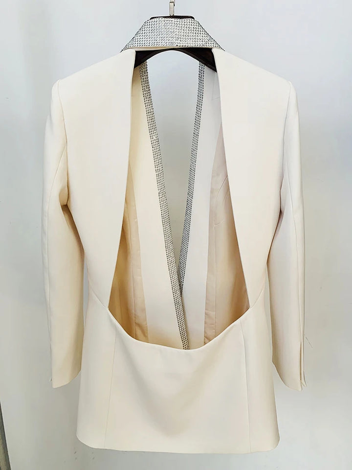 Jacket Backless Diamonds Beaded Shawl Collar Dress - Divawearfashion