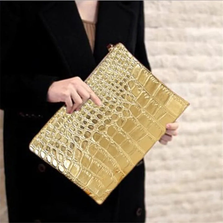 Crocodile Pattern PU Leather Envelope Bag - Divawearfashion