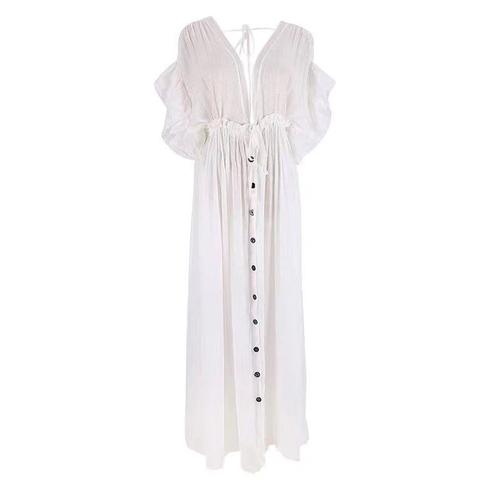 Cotton Drawstring Bohemian Maternity Dress - Divawearfashion