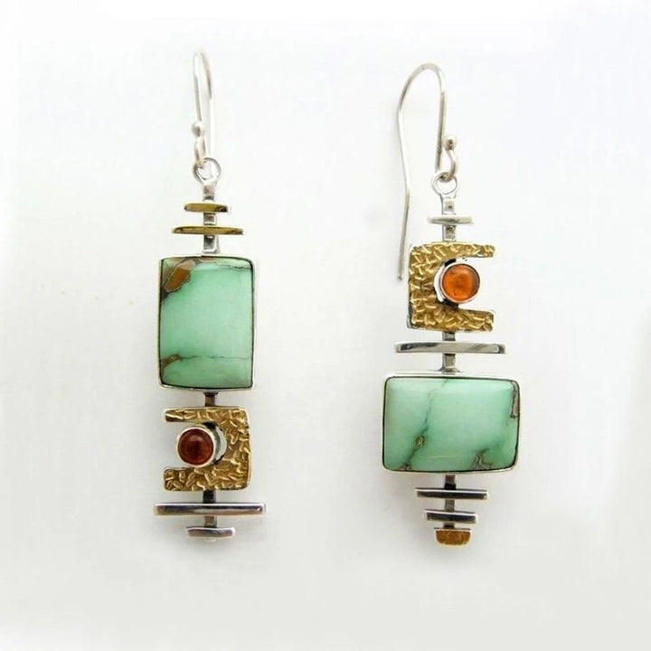 Unique Silver Color Inlaid Green Stone Earrings - Divawearfashion