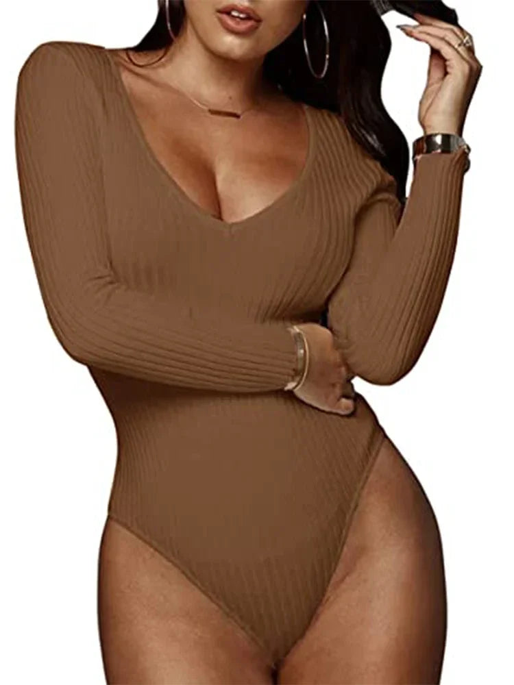 Ribbed Knitted Sexy One-Piece Bodysuit - Divawearfashion