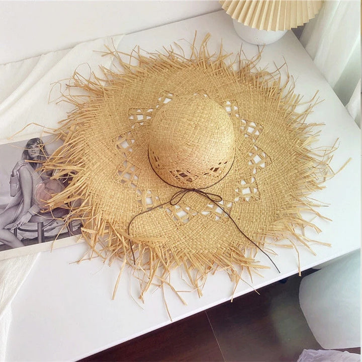 2024 Summer Raffia  Sun Hats for Women Holiday Straw Hat  Panama Ladies UPF Travel  Beige Floppy Hat beach accessories - Divawearfashion