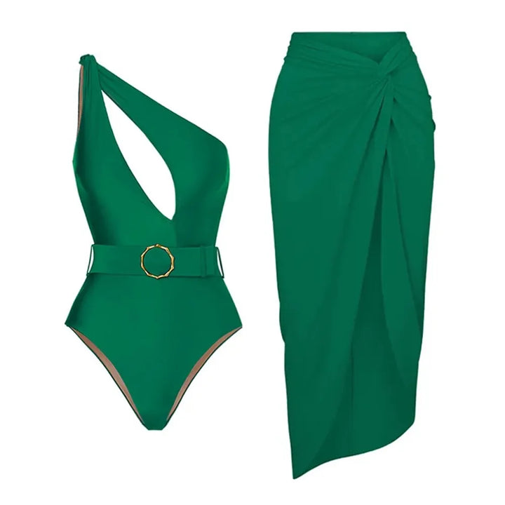 One Piece Swimsuit with Beach Skirt - Divawearfashion