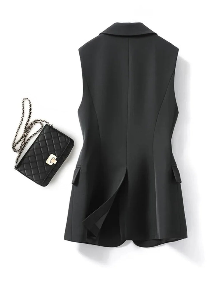 Lapel Collar Single Breasted Sleeveless Vest - Divawearfashion