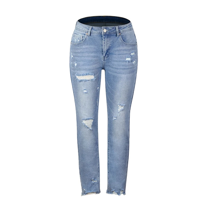 Stretch High Waist Ripped Pencil Jeans
