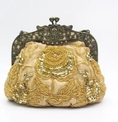 Vintage Embroidered Beaded Evening Bag  - Divawearfashion