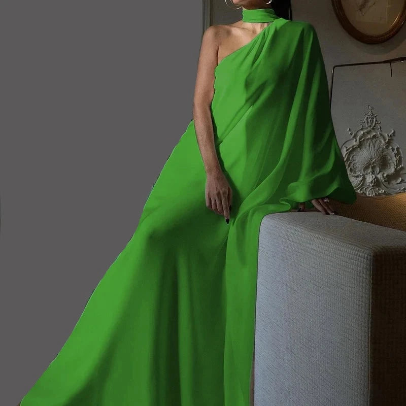 Elegant Halter One-Shoulder Loose Dress 