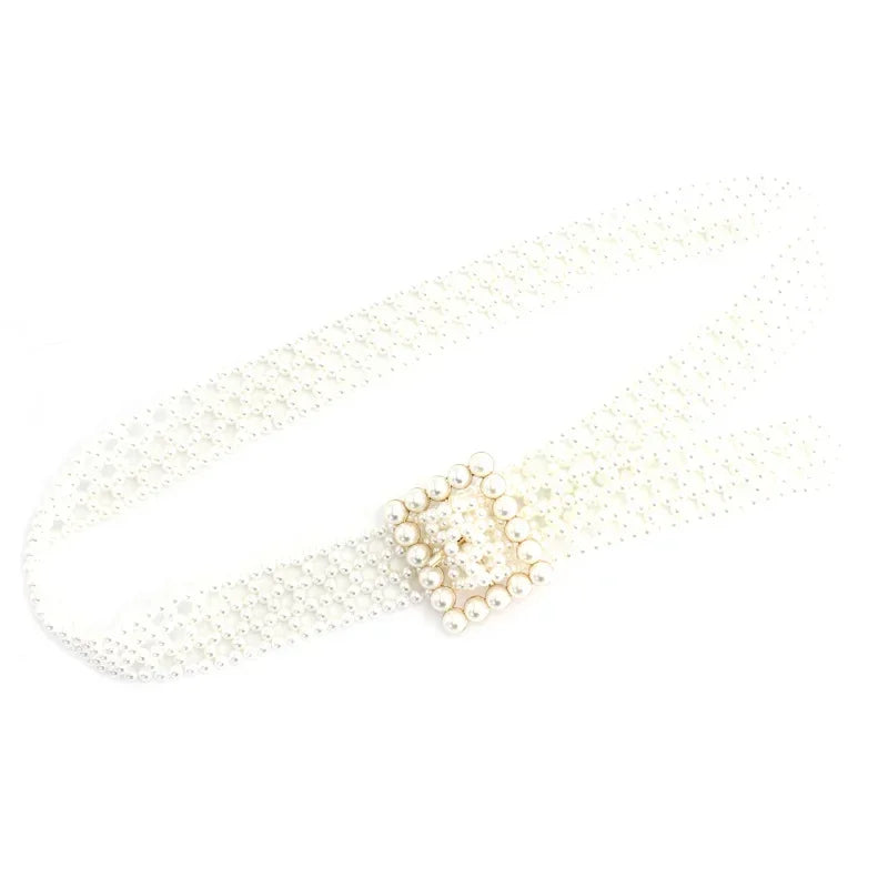 Inlaid Pearl Girdle Decoration Wide Elastic Chain - Divawearfashion