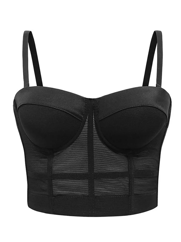 Sexy Black Transparent Bra Mesh Push Up Bralet Women's Tube Top Corset Bustier Bra Club Party Crop Top Lingerie Plus Size - Divawearfashion