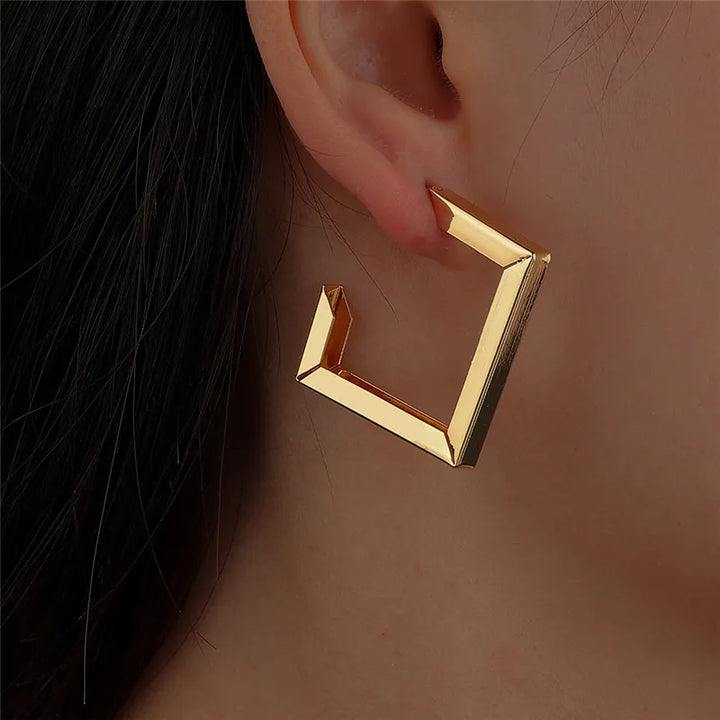 Retro Minimalist Square Hoop Earrings - Divawearfashion