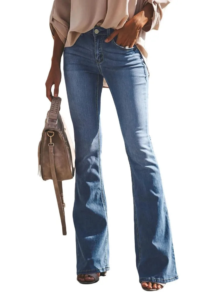 Slim Fit Bell Bottom Straight High Waist Bootleg Jeans - Divawearfashion