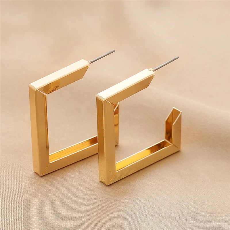 Retro Minimalist Square Hoop Earrings - Divawearfashion