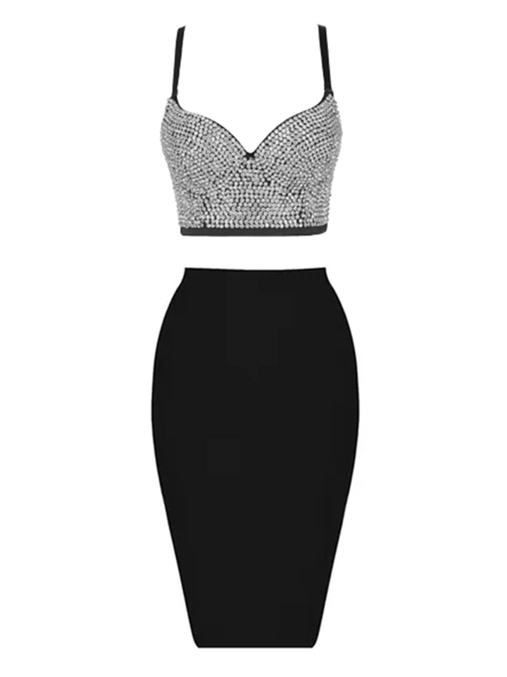 2 PC Diamond Decor Top & Pencil Skirt Set