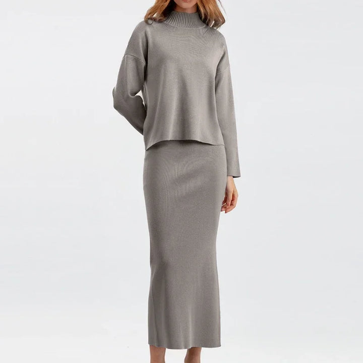 2 PCS Split Knitted Loose Sweater & Long Skirts - Divawearfashion