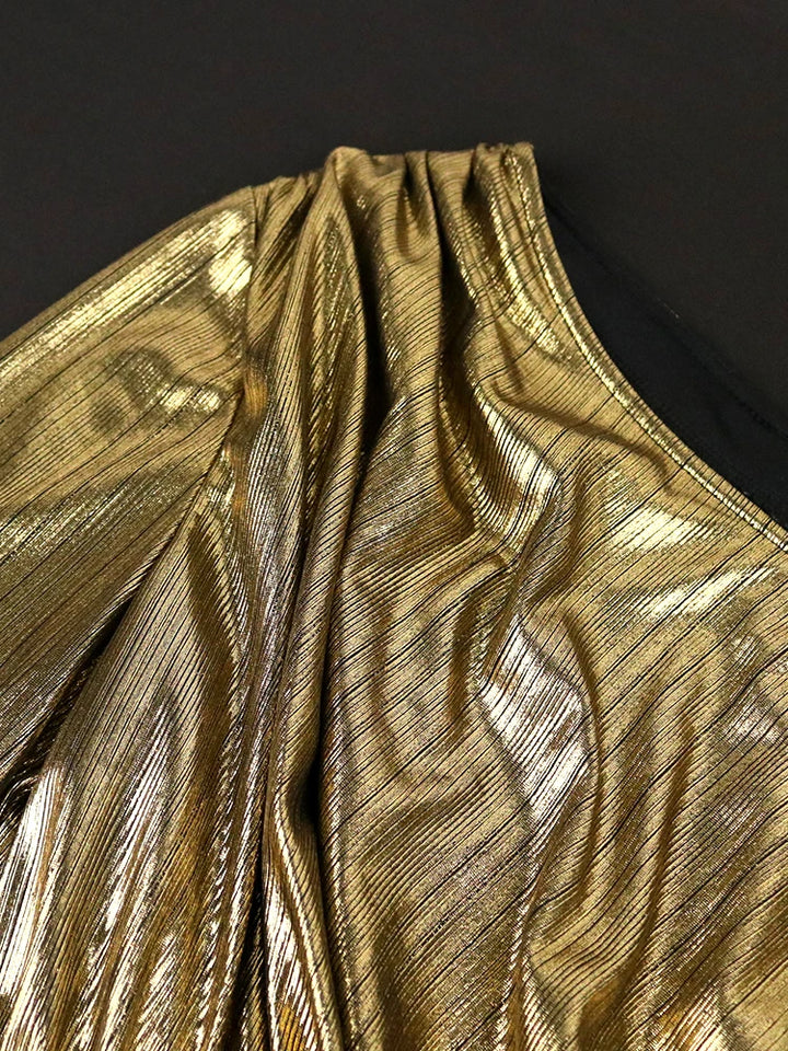 Plus Size Curvy Gold High Waist Long Slit Dress - Divawearfashion