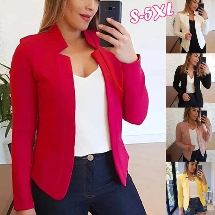 Thin Long Sleeve Open Stitch Blazer - Divawearfashion