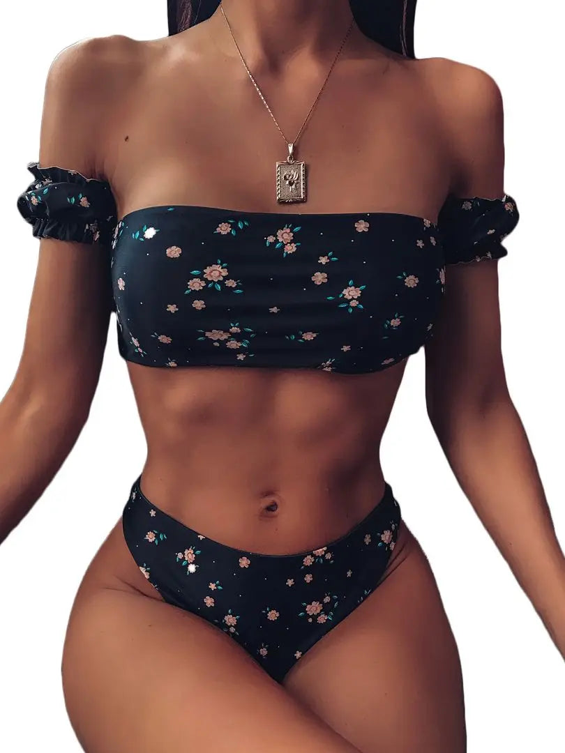 Floral Off Shoulder 2 PCS Bikini Set - Divawearfashion