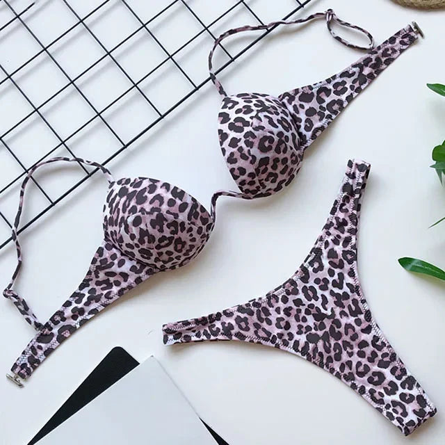 Underwired Cup Bra & Thong Bikini Set - Divawearfashion