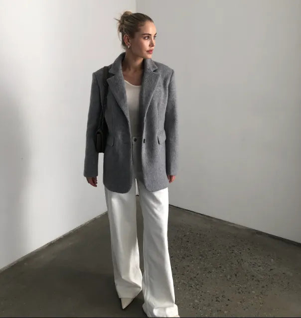 New Fashionable Basic Wool Jacket Basic Blazer - Divawearfashion