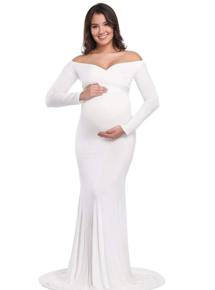 Fitted Long V Neck Maternity Dress - Divawearfashion