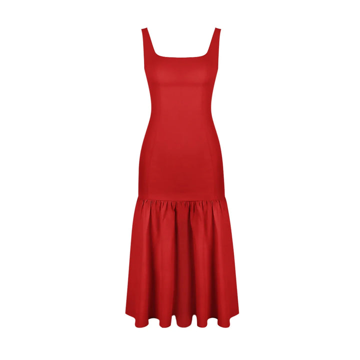 Low Cut Square Collar Bodycon Pleated Tank Dress 