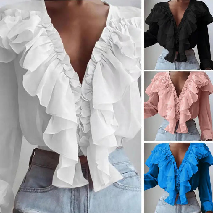 Dressing Up Sturdy Sewn Ruffle Collar Sweet Pullover Blouse Daily Clothing - Divawearfashion