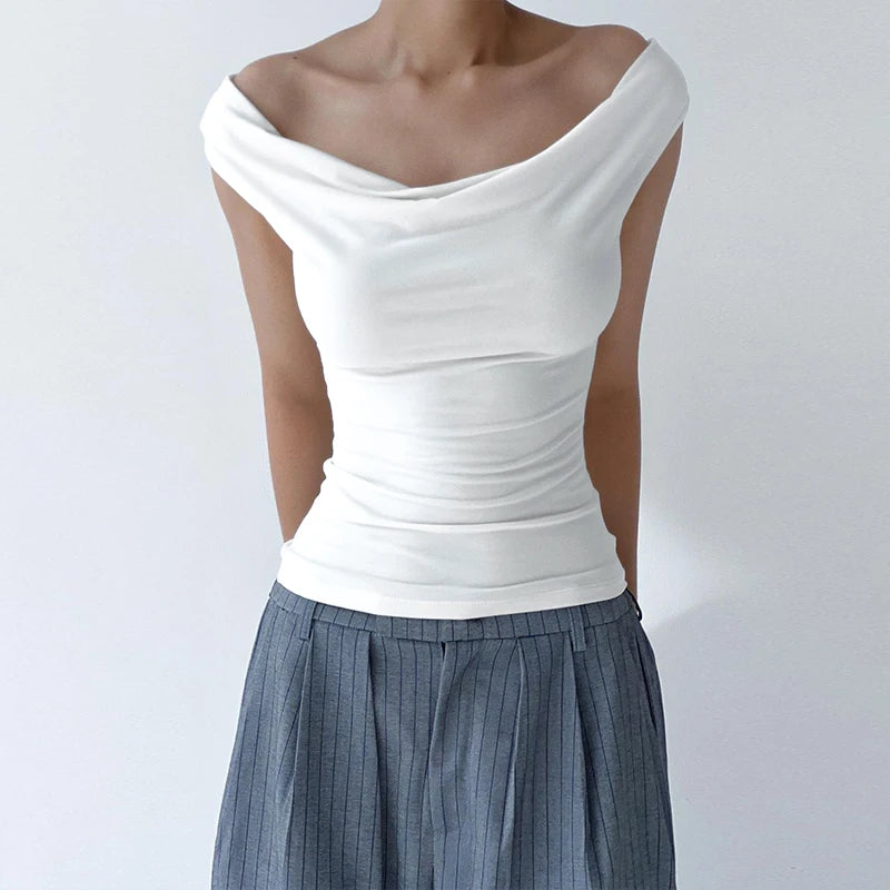 Asymmetric Ruched Off The Shoulder Top - Divawearfashion