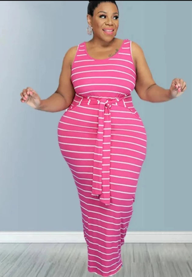 Striped Plus Size Casual Maxi Dress - Divawearfashion