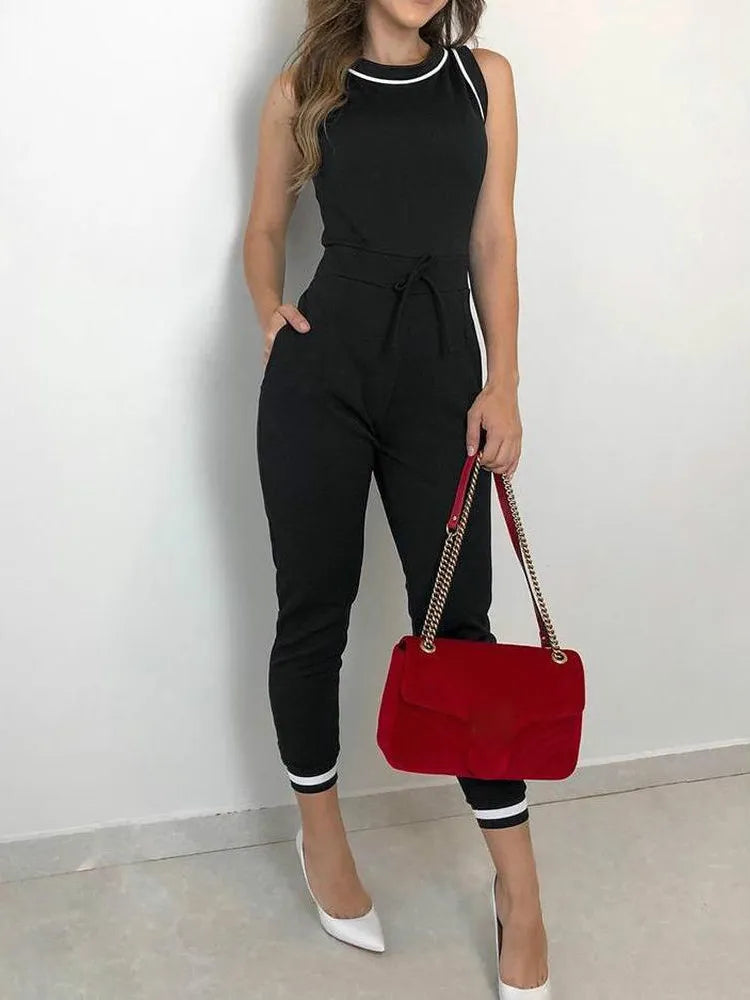 Tie Waist Sleeveless Jumpsuit - Divawearfashion