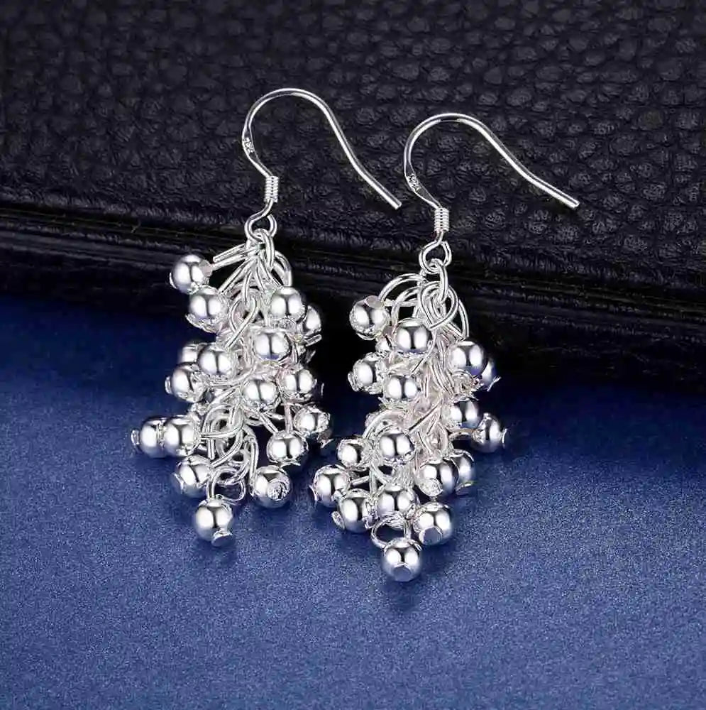 925 Sterling Silver Creative Grape Beads Drop Earrings - Divawearfashion