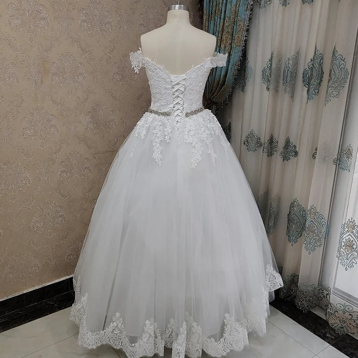 Off Shoulder Embroidery Wedding Dress - Divawearfashion
