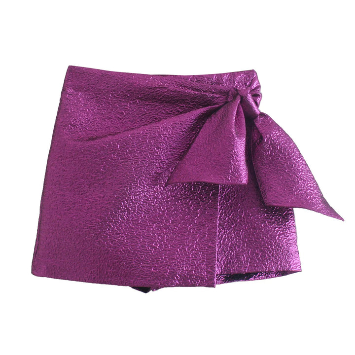 Textured Skort with Bow Knot High-waisted Invisible Side Zipper - Divawearfashion
