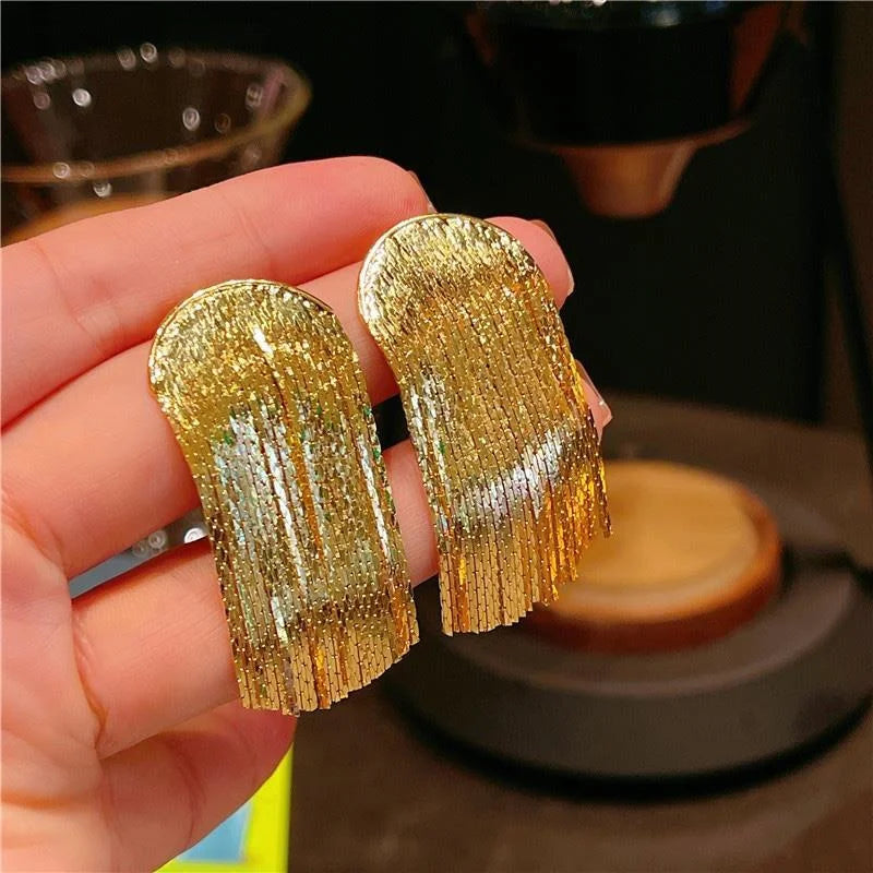 Long Gold Color Tassel Earrings