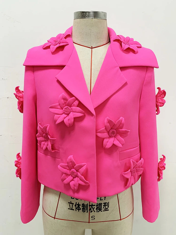 Stunning 3D Flowers Appliques Short Blazer - Divawearfashion