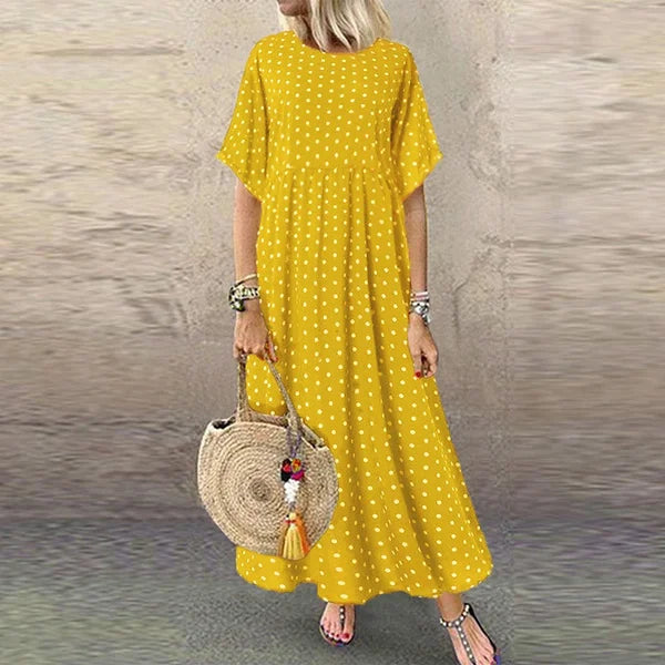 Boho Vintage Print Half Sleeve Loose Maxi Dress - Divawearfashion
