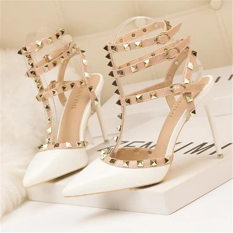 Rivet High Heels Sexy Pumps - Divawearfashion