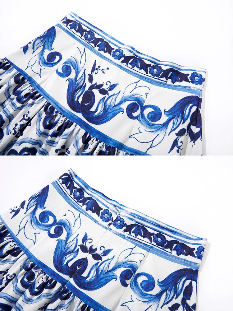 2 PC Flower Print Crop Top + Maxi Skirt Set - Divawearfashion