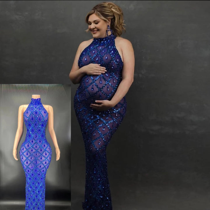 Stretch Fabric Lace Maxi Maternity Dress